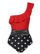 She's wearing 1960s One-Shoulder Ruffles Polka Dots Swimsuit and the whole beach remembers the 1960s