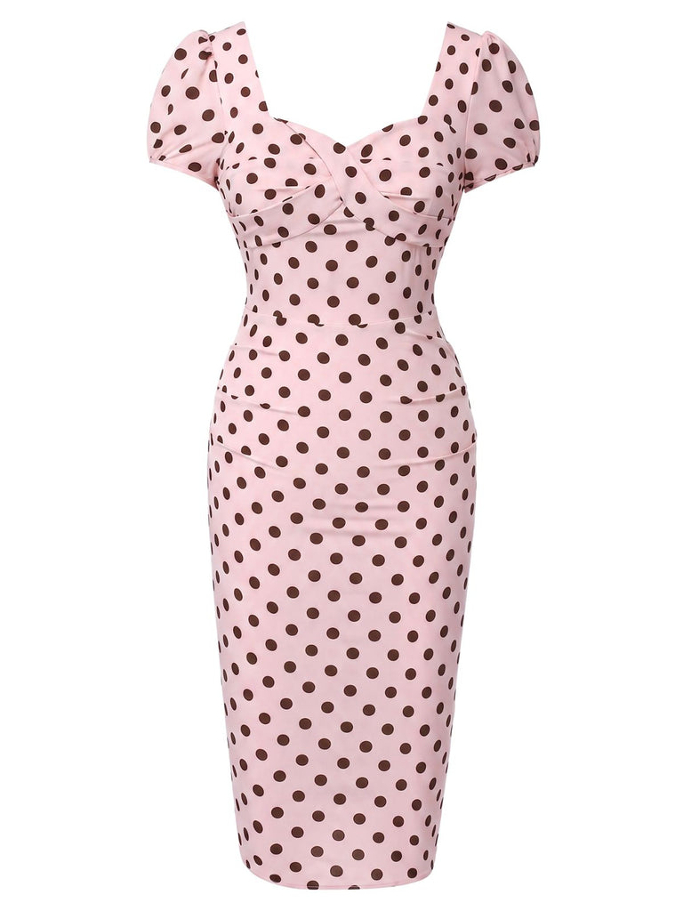 Beige 1960s Polka Dot Square Neck Puff Dress, vintage dress, retro fashion - perfect for women who love vintage and retro fashion