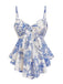Blue 1960s Porcelain Print Spaghetti Strap Belted Top, vintage top, retro blouse - perfect for women who love vintage and retro fashion