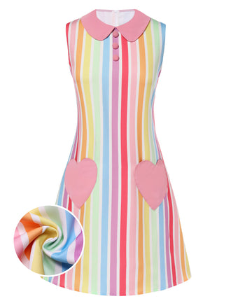 She slips into this 1960s Rainbow Stripe Heart Pocket Dress and suddenly it's a 1960s daydream