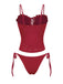 Red 1960s Embroidered Cutout Ruffled Side-Tie Tankini Set - vintage fashion, retro style, elegant red