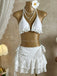 1960s Ruffled Halter Bikini Set & Floral Lace Cover-Up: beautiful vintage swimwear, retro swimsuit, pin-up style with timeless appeal