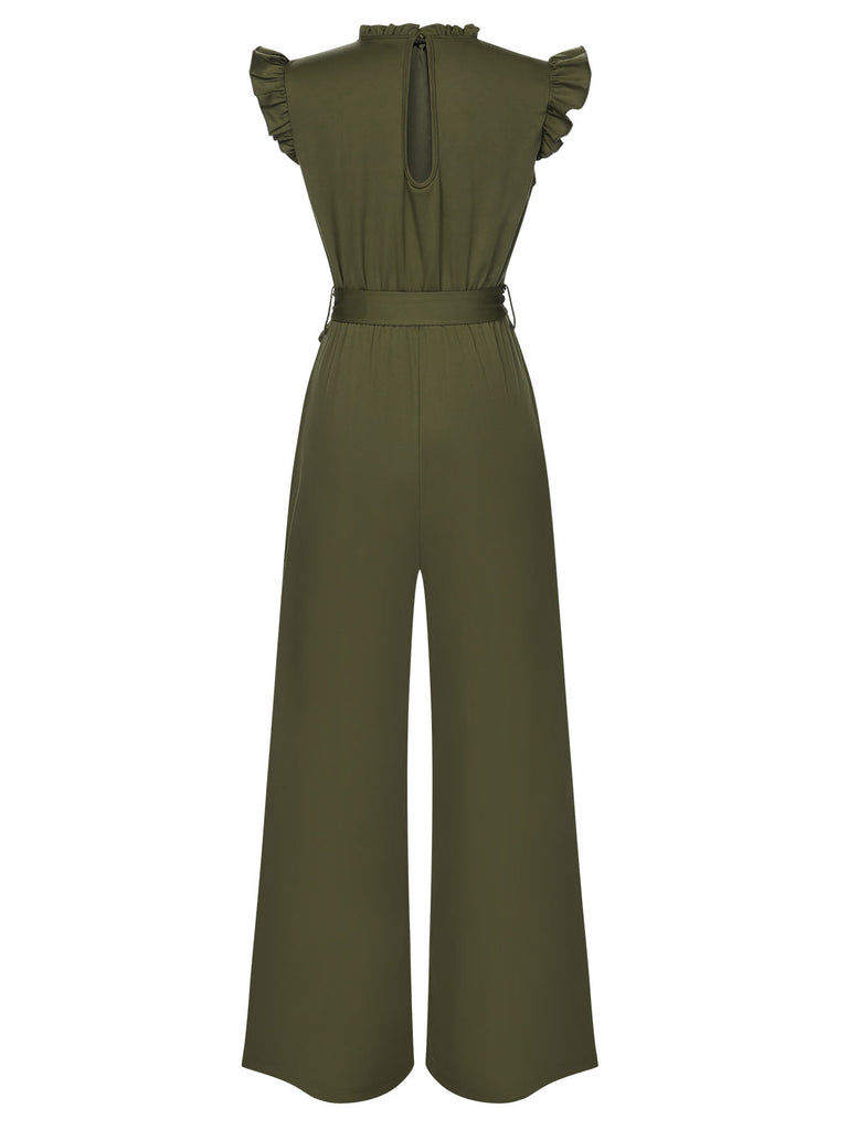 1960s Ruffles Sleeve High Waist Wide-Leg Belted Jumpsuit, vintage romper, retro jumpsuit - perfect for women who love vintage and retro fashion