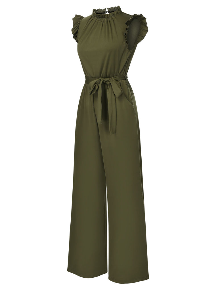 1960s Ruffles Sleeve High Waist Wide-Leg Belted Jumpsuit, vintage romper, retro jumpsuit - perfect for women who love vintage and retro fashion