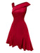 Wine Red 1960s Satin Rhinestone Off-Shoulder Dress - vintage dress, retro fashion, elegant red