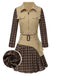 2PCS Khaki & Brown 1960s Plaid Patchwork Jacket & Pleated Skirt - vintage skirt, retro style