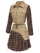 2PCS Khaki & Brown 1960s Plaid Patchwork Jacket & Pleated Skirt - vintage skirt, retro style
