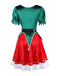 1960s Christmas Green V-Neck Top & Red Fur Trimmed Skirt - vintage skirt, retro style, elegant red