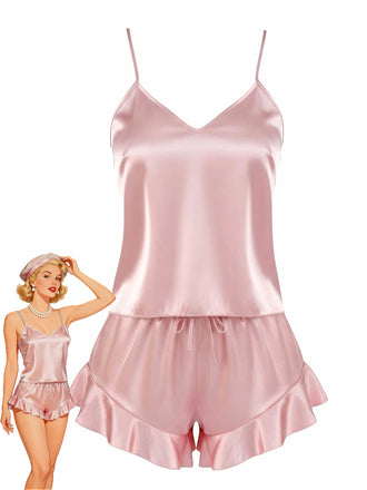1960s Slip Ruffle Satin Pajama Set - vintage fashion, retro style