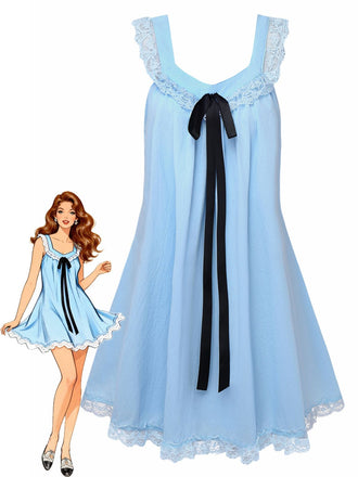 1960s Solid Bow Backless Lace Babydoll Dress - vintage dress, retro fashion