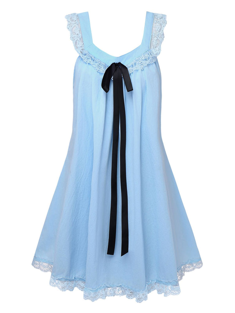 1960s Solid Bow Backless Lace Babydoll Dress - vintage dress, retro fashion