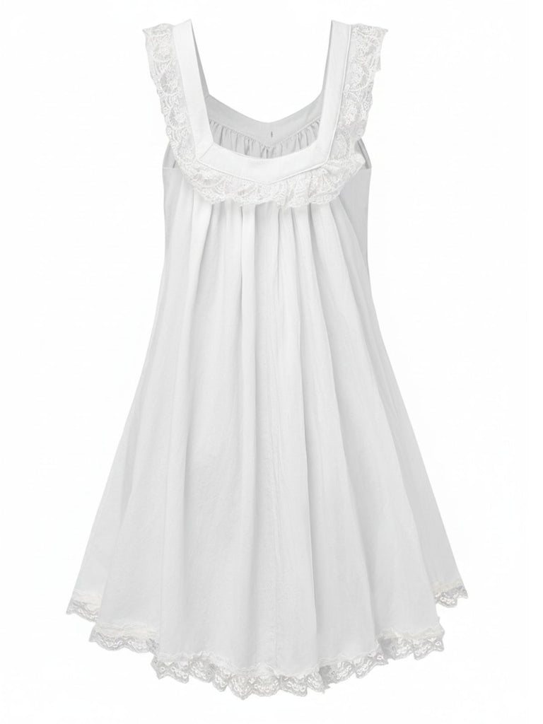 1960s Solid Bow Backless Lace Babydoll Dress - vintage dress, retro fashion