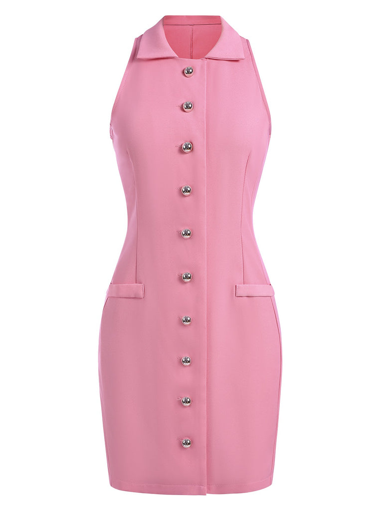 She slips into this 1960s Solid Button Pocket Lapel Pencil Dress and suddenly it's a 1960s daydream