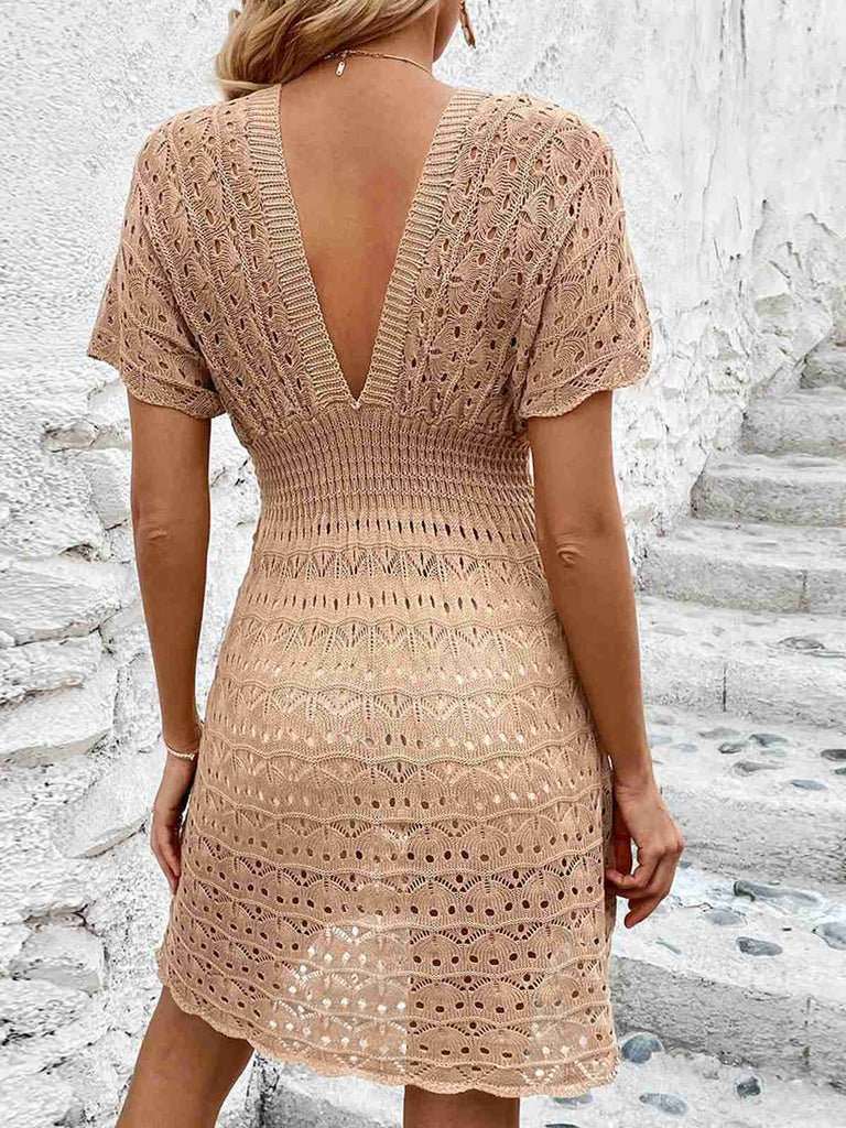 1960s Solid Deep V-Neck Crochet Cover-Up — 1960s vintage charm for her modern wardrobe
