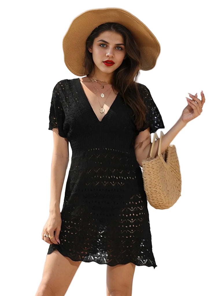 This 1960s Solid Deep V-Neck Crochet Cover-Up whispers 1960s secrets to those who notice