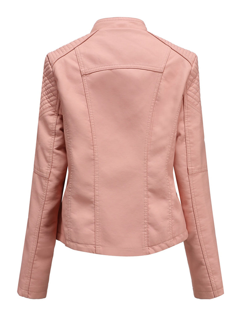 1960s Solid Faux Leather Motorcycle Jacket — 1960s sophistication that wraps her in quiet power