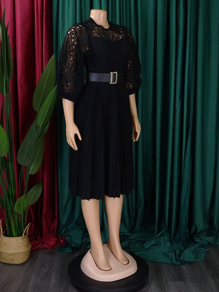 1960s Solid Lace Crochet Pleated Belted Dress: where 1960s romance meets her modern spirit
