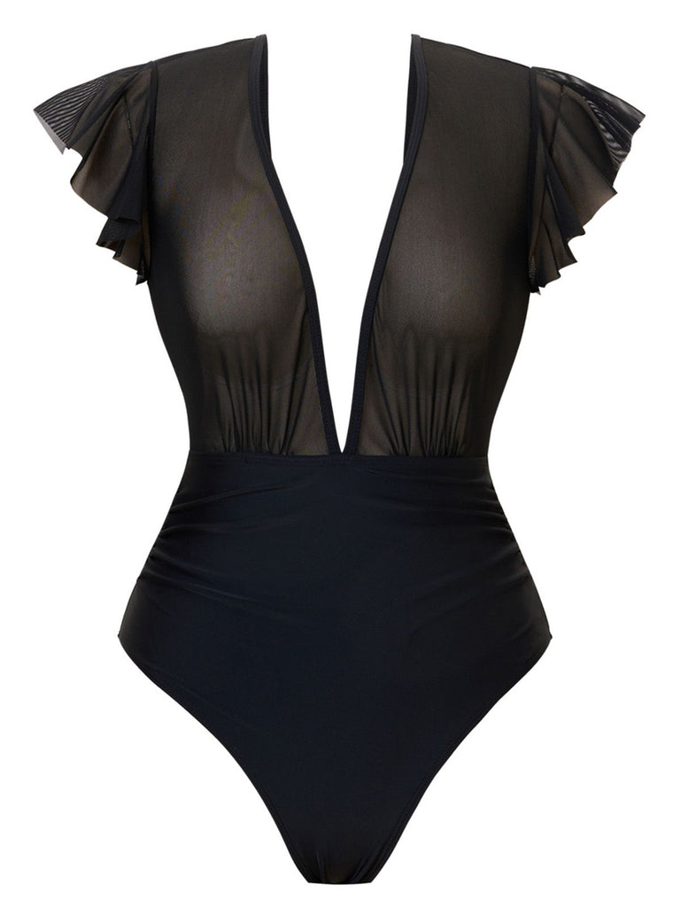 1960s Solid Mesh Plunge Bikini Set & Cover-Up - vintage fashion, retro style