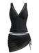 1960s Solid Mesh V-Neck Tankini Set & Ruched Skirt, vintage skirt, retro style - perfect for women who love vintage and retro fashion