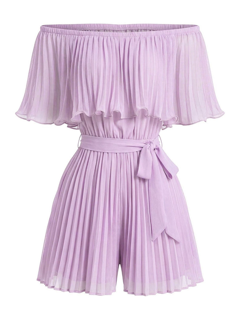 1960s Solid Off Shoulder Pleated Romper 6