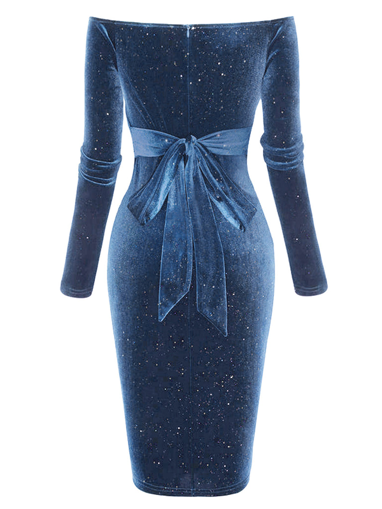 She slips into this 1960s Solid Off-Shoulder Velvet Dress and suddenly it's a 1960s daydream