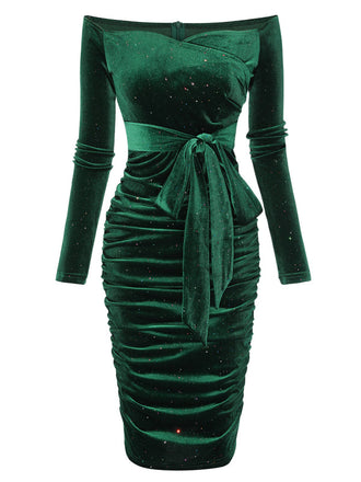 1960s Solid Off-Shoulder Velvet Dress: timeless style reimagined