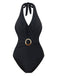 She's wearing 1960s Solid Ring Belt Halter Swimsuit and the whole beach remembers the 1960s