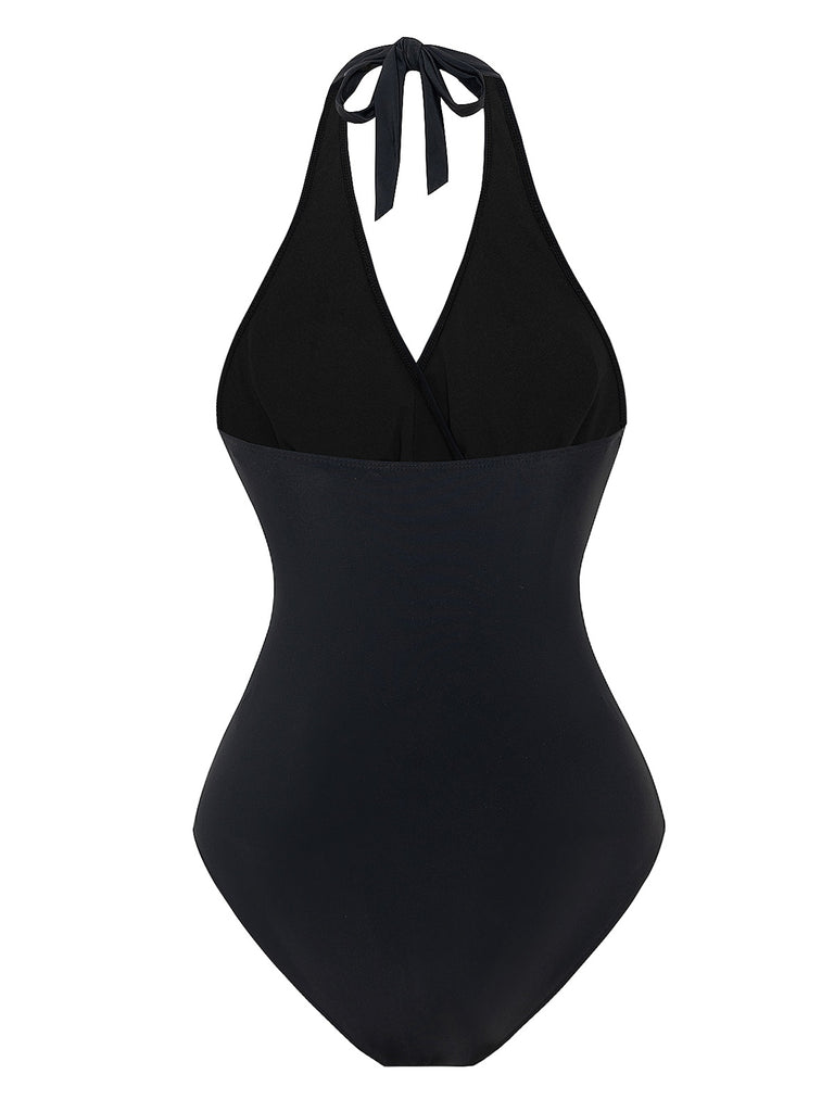 1960s Solid Ring Belt Halter Swimsuit: 1960s Riviera elegance, reimagined for her