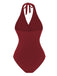 1960s Solid Ring Belt Halter Swimsuit — 1960s poolside glamour meets sun-drenched confidence