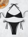 1960s Solid Ruched Halter Lace-Up Bikini Set - vintage fashion, retro style