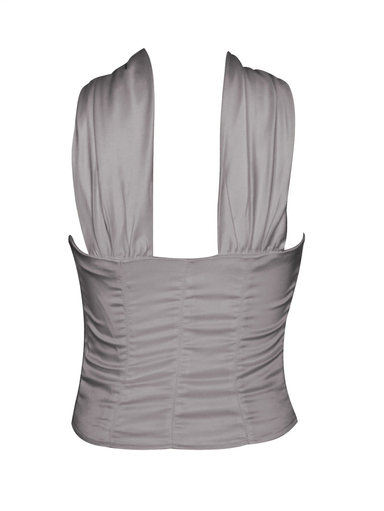 1960s Solid Satin Halter Neck Tube Top - vintage fashion, retro style