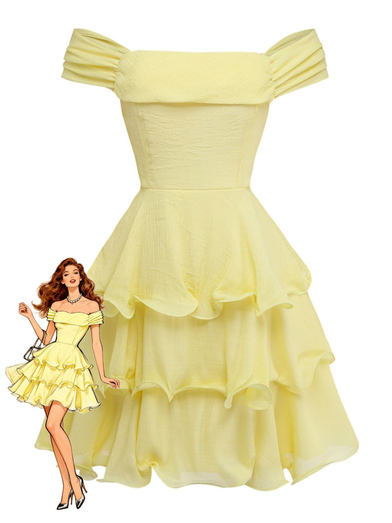 1960s Solid Strapless Backless Ruffle Cake Dress - vintage dress, retro fashion