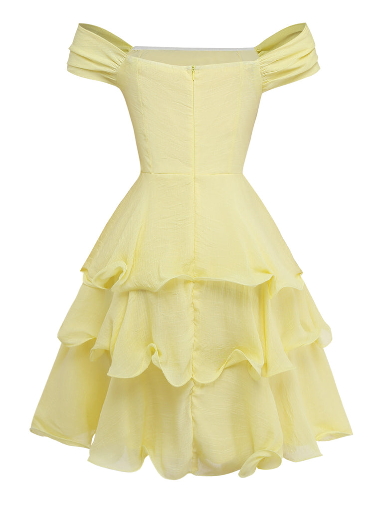 1960s Solid Strapless Backless Ruffle Cake Dress - vintage dress, retro fashion