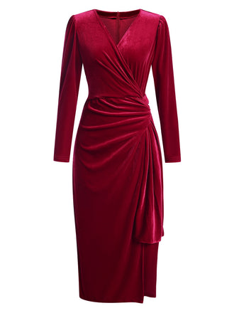 1960s Solid Twist V-Neck Velvet Dress, vintage dress, retro fashion - perfect for women who love vintage and retro fashion
