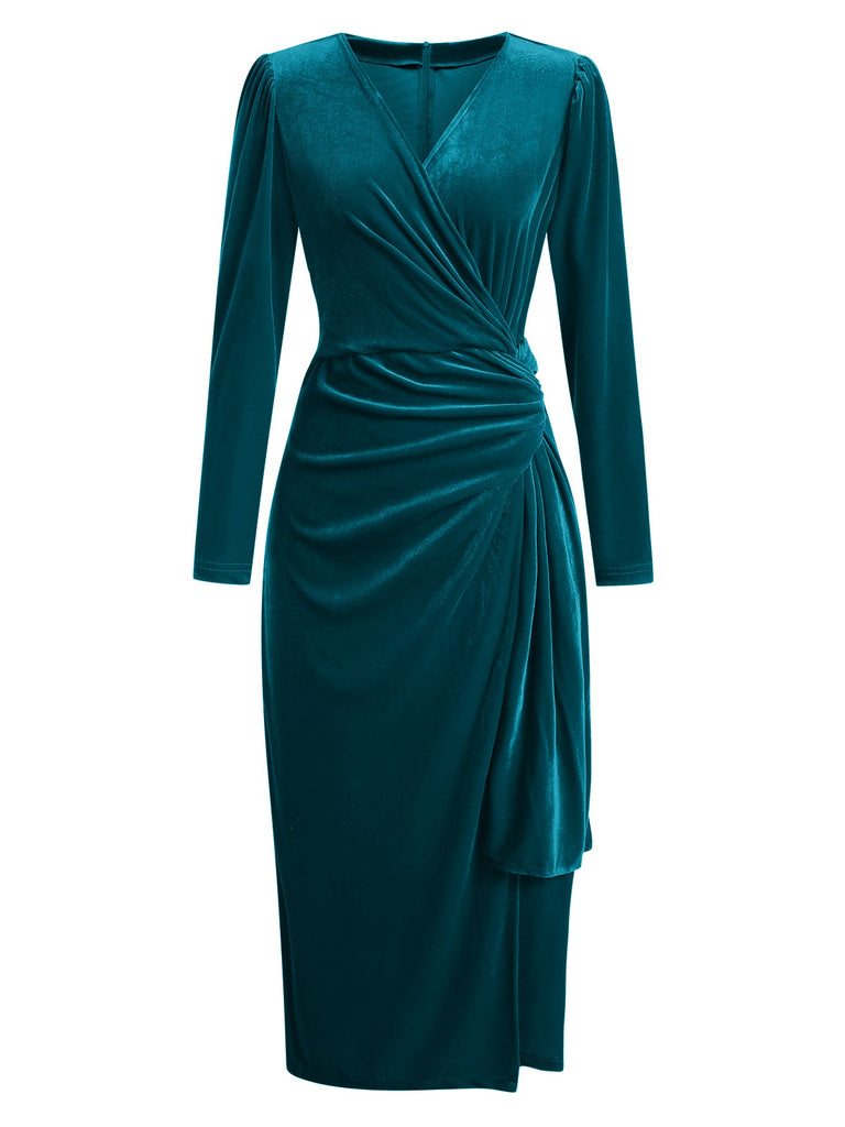 1960s Solid Twist V-Neck Velvet Dress, vintage dress, retro fashion - perfect for women who love vintage and retro fashion
