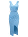 She slips into this 1960s Solid V-Neck Side Slit Bodycon Dress and suddenly it's a 1960s daydream