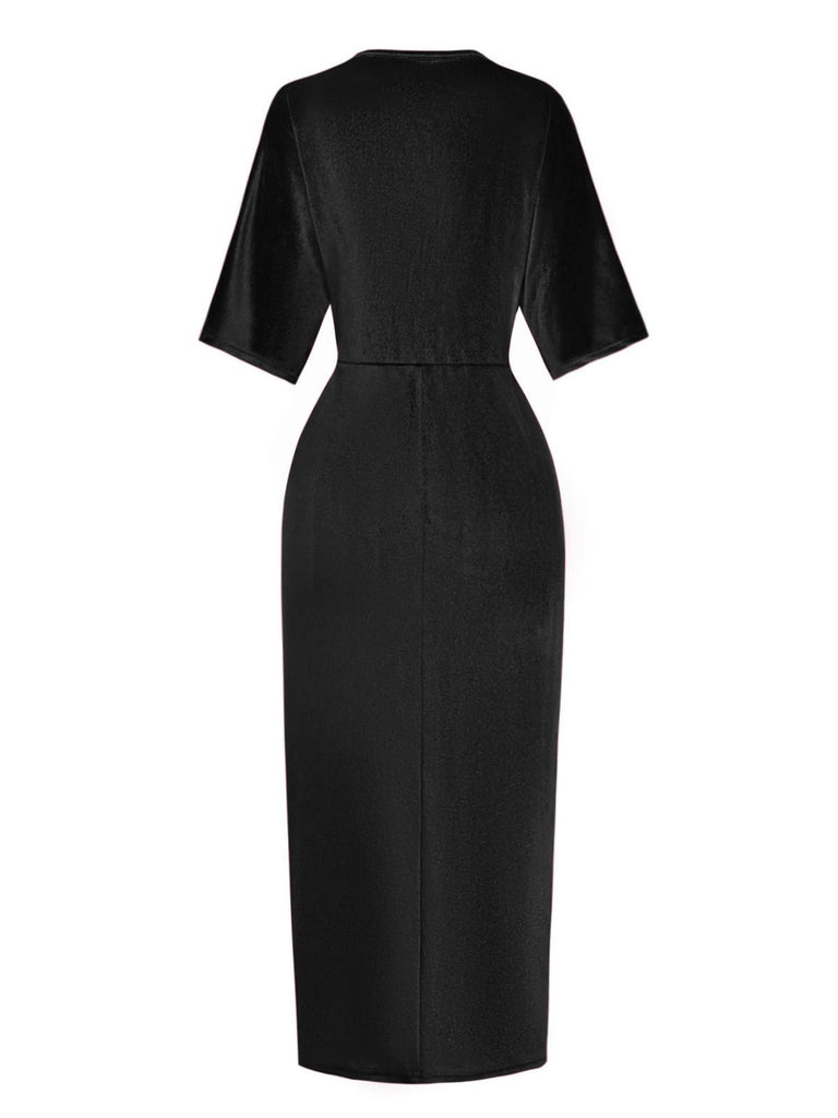 1960s Solid Velvet Half-Sleeve Dress - vintage dress, retro fashion