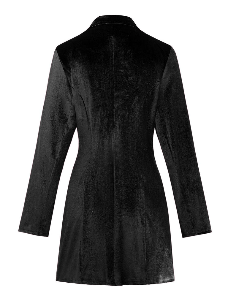 1960s Solid Velvet Long Sleeve Blazer Dress - vintage dress, retro fashion