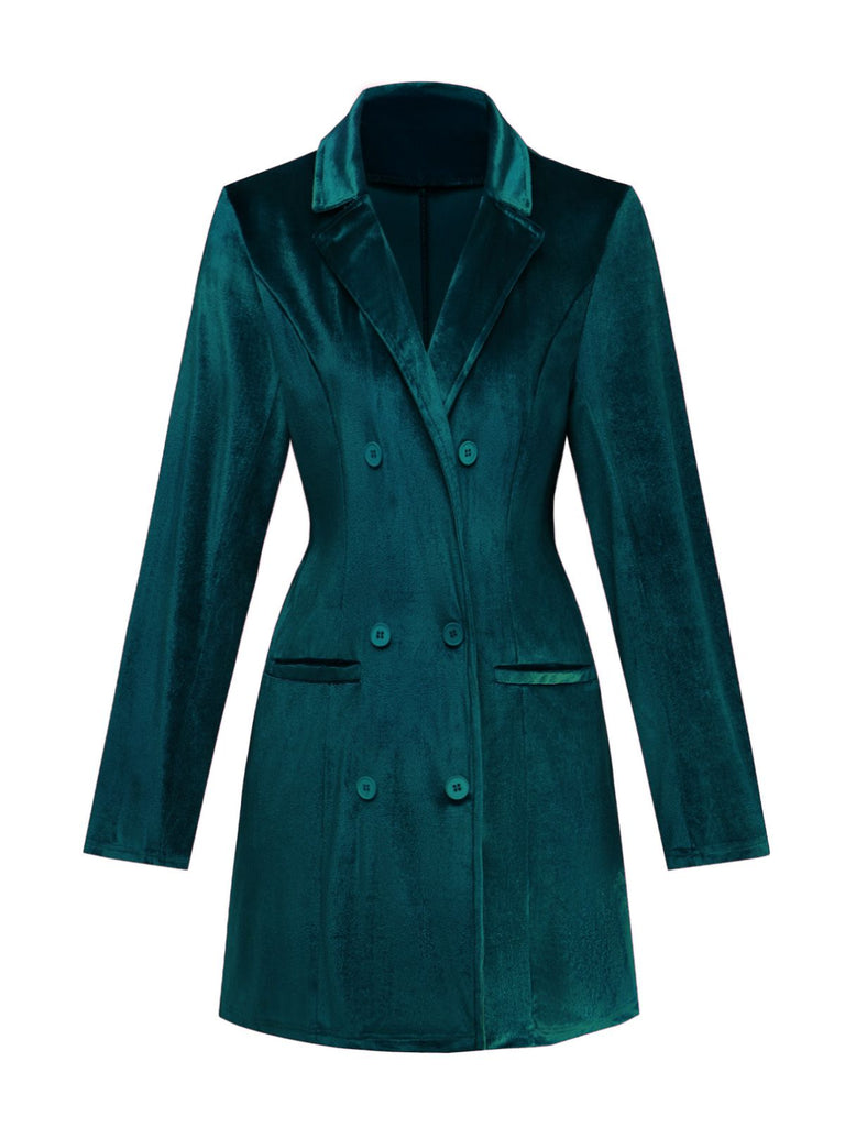1960s Solid Velvet Long Sleeve Blazer Dress - vintage dress, retro fashion