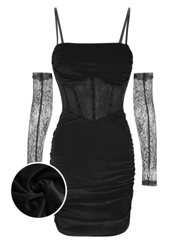 1960s Solid Velvet Sling Dress With Sleeves: where 1960s romance meets her modern spirit