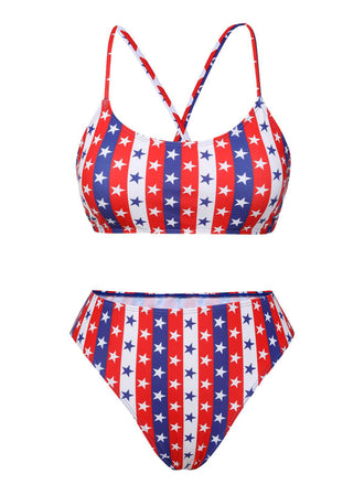 She's wearing 1960s Spaghetti Strap Independence Day Swimsuit and the whole beach remembers the 1960s