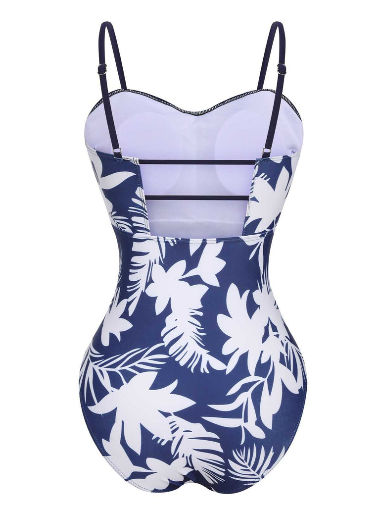 This 1960s Spaghetti Strap Plants Solid One-Piece Swimsuit carries 1960s vacation dreams in every stitch