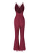 This 1960s Spaghetti Strap V-Neck Lace Jumpsuit whispers 1960s secrets to those who notice