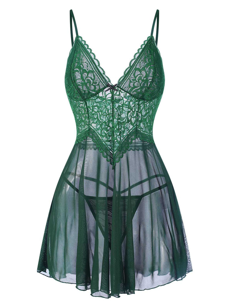 This 1960s Spaghetti Straps Lace Sheer Nightgown wraps her in 1960s elegance, one twirl at a time