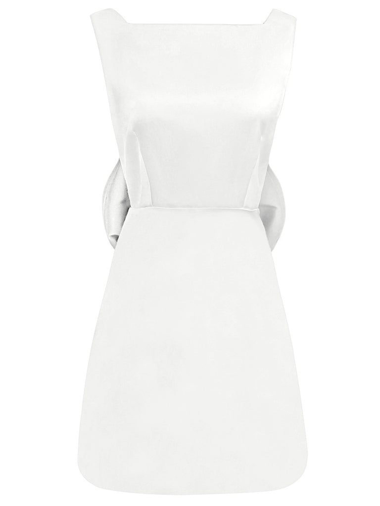 1960s Square Neck Back Bow Satin Dress — a 1960s silhouette that turns sidewalks into runways