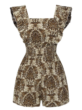 She finds her 1960s story in this 1960s Square Neck Wrinkle Ruffles Romper