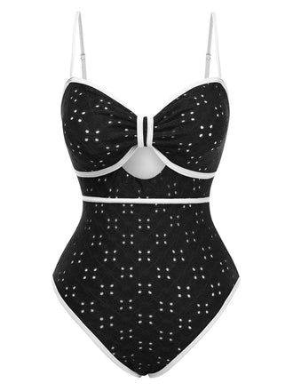 She's wearing 1960s Strap Contrast Trim One-Piece Swimsuit and the whole beach remembers the 1960s