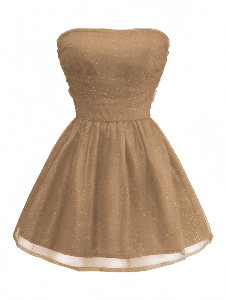 1960s Strapless Glitter Back-Tie Tulle Dress - vintage dress, retro fashion