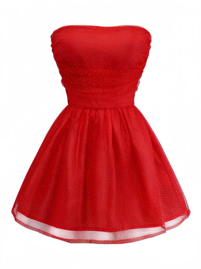 1960s Strapless Glitter Back-Tie Tulle Dress - vintage dress, retro fashion