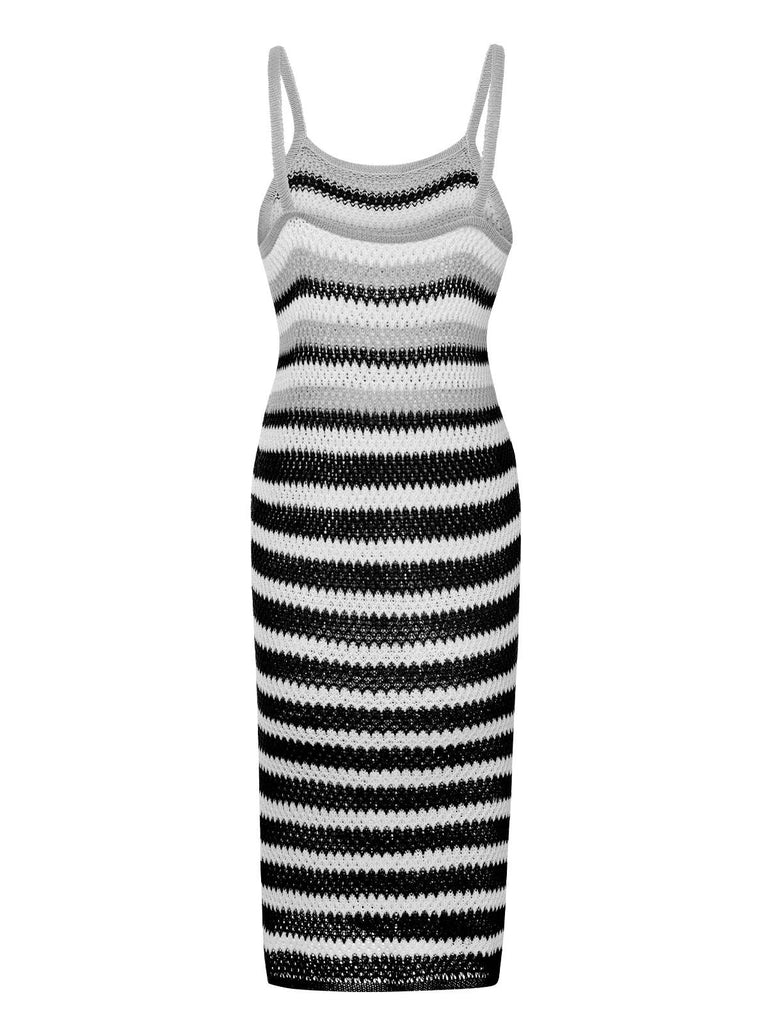 1960s Striped Knitted Spaghetti Straps Dress, vintage dress, retro fashion - perfect for women who love vintage and retro fashion